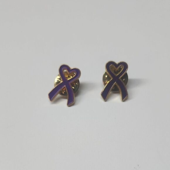 Purple Awareness Ribbon Heart Pins - Picture 1 of 2